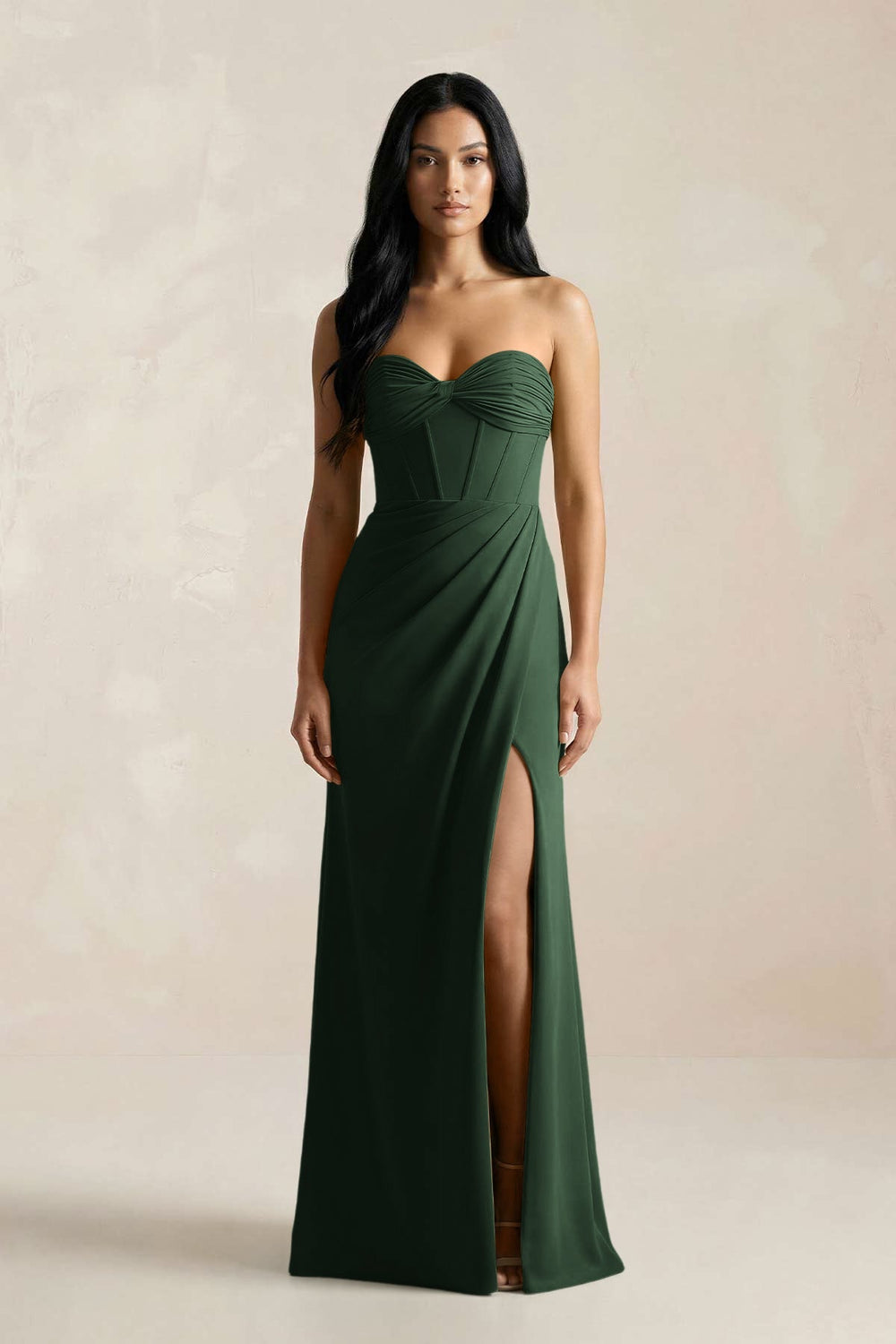 Sweetheart Corset Ruched Bridesmaid Dress in Moss