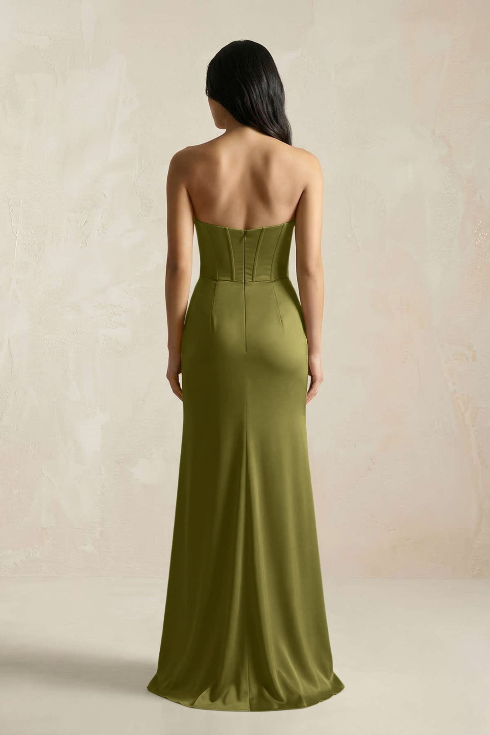Sweetheart Corset Ruched Bridesmaid Dress in Moss Green
