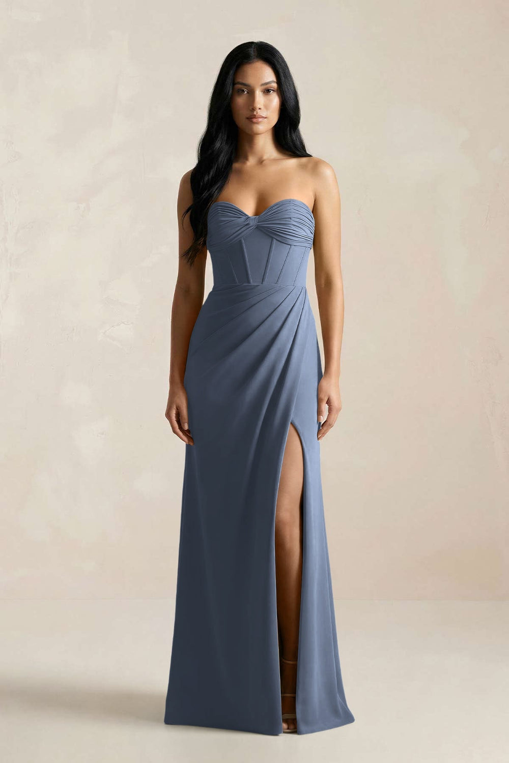 Sweetheart Corset Ruched Bridesmaid Dress in Neptune