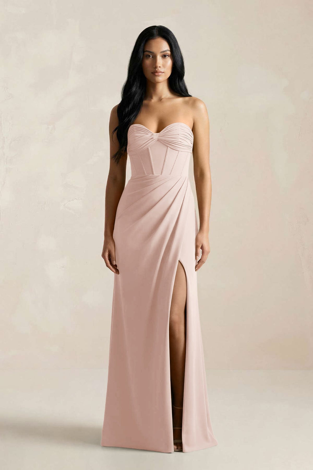 Sweetheart Corset Ruched Bridesmaid Dress in Pale Blush