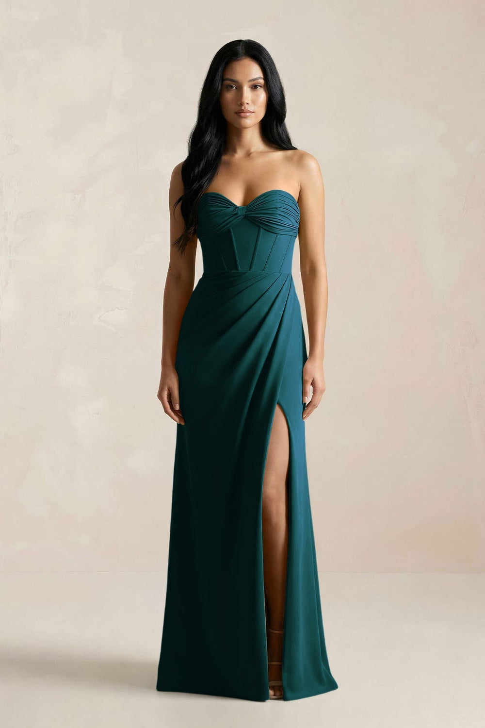 Sweetheart Corset Ruched Bridesmaid Dress in Pine