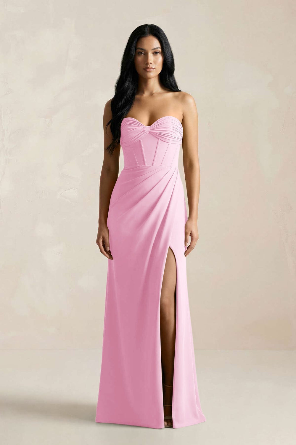 Sweetheart Corset Ruched Bridesmaid Dress in Pink