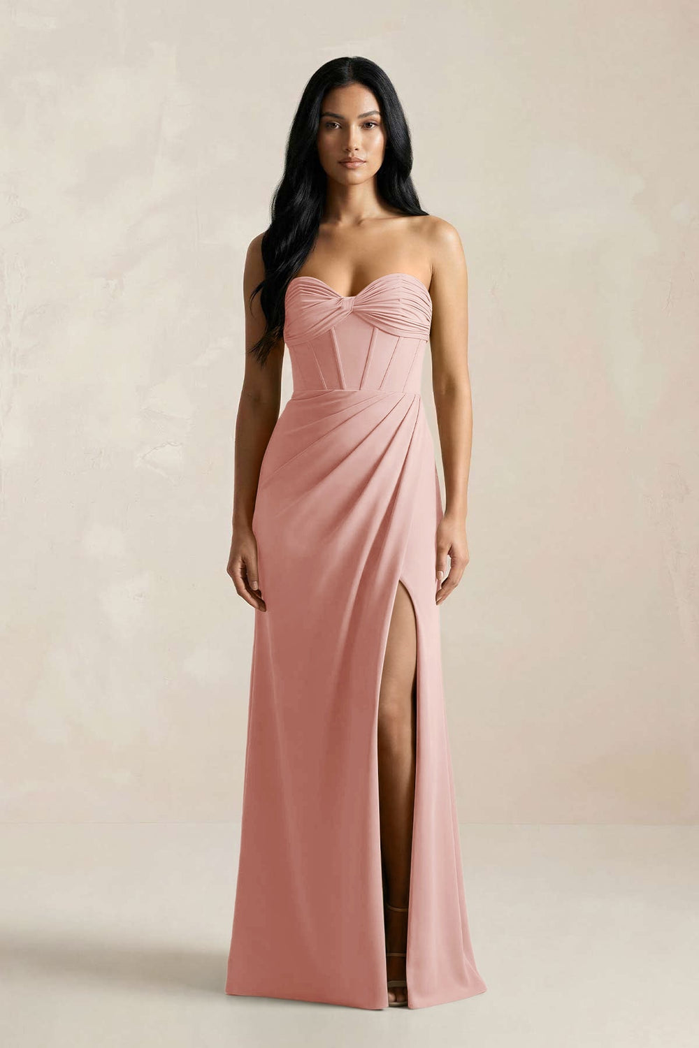 Sweetheart Corset Ruched Bridesmaid Dress in Rose Petal