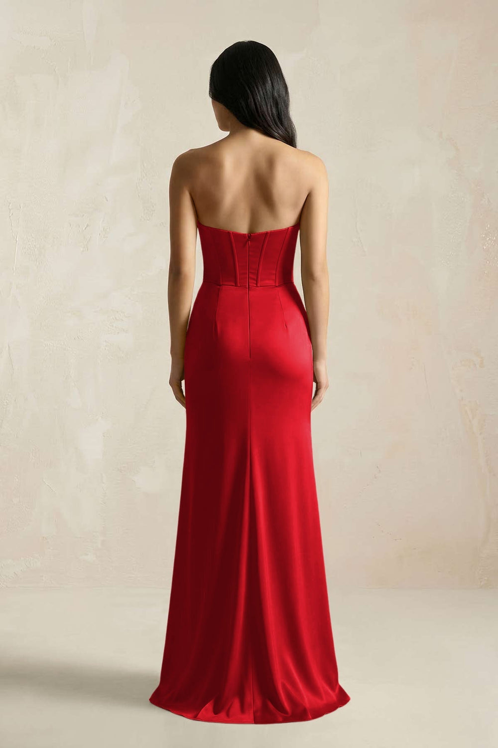 Sweetheart Corset Ruched Bridesmaid Dress in Ruby Red