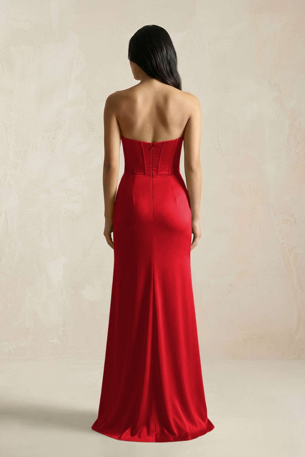 Sweetheart Corset Ruched Bridesmaid Dress in Ruby Red - KISS BRIDAL Bridesmaid Dresses