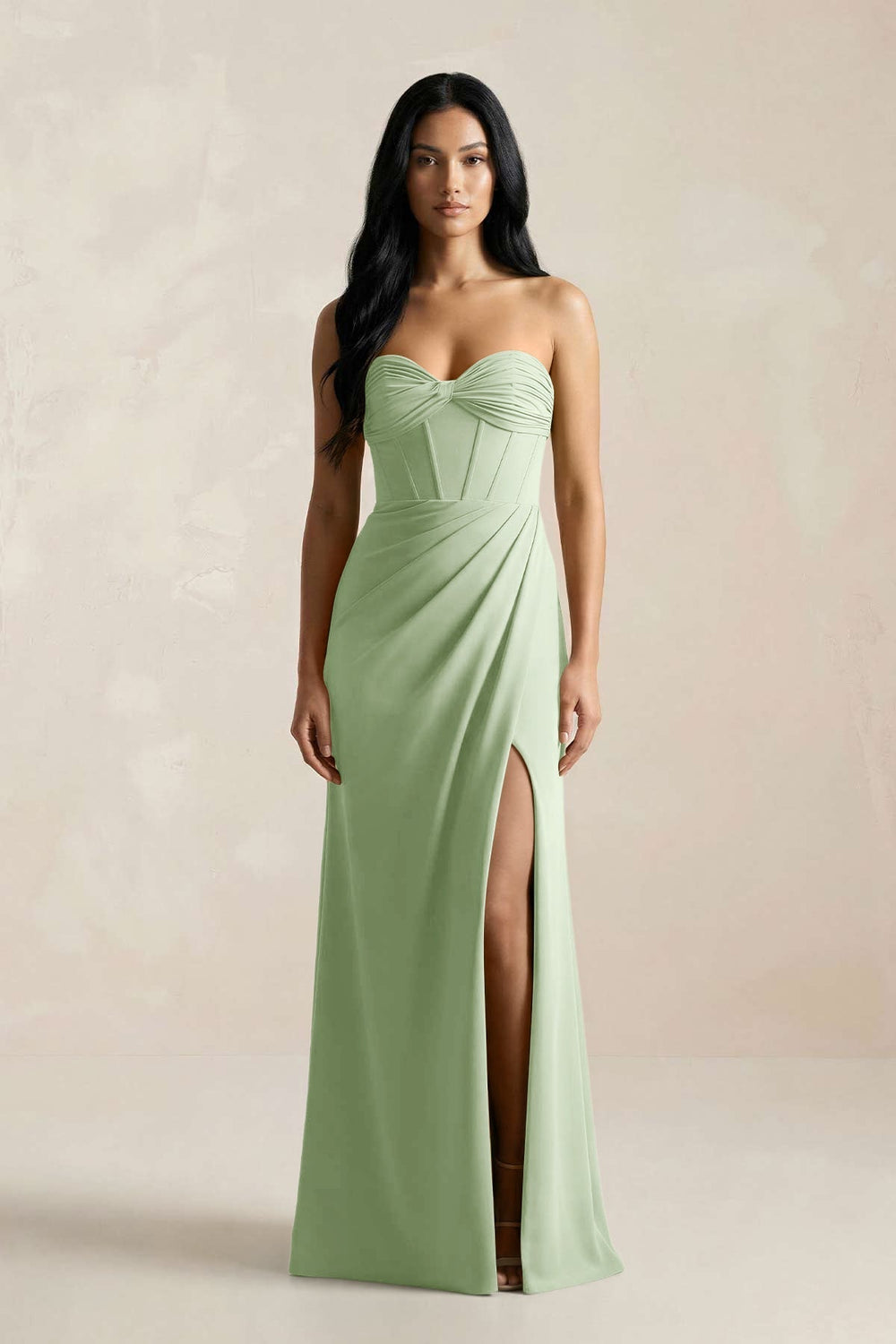 Sweetheart Corset Ruched Bridesmaid Dress in Sage