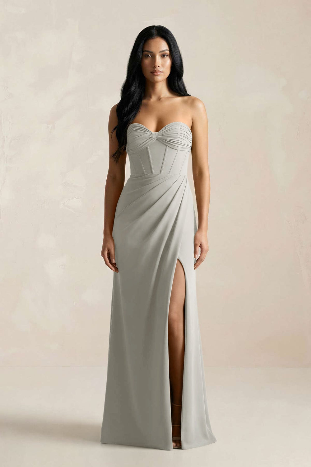 Sweetheart Corset Ruched Bridesmaid Dress in Silver