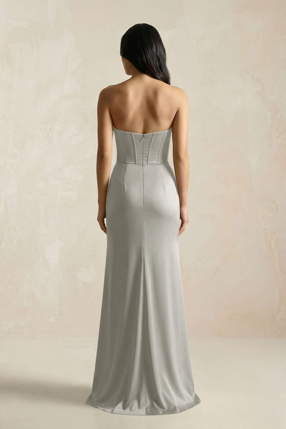 Sweetheart Corset Ruched Bridesmaid Dress in Silver