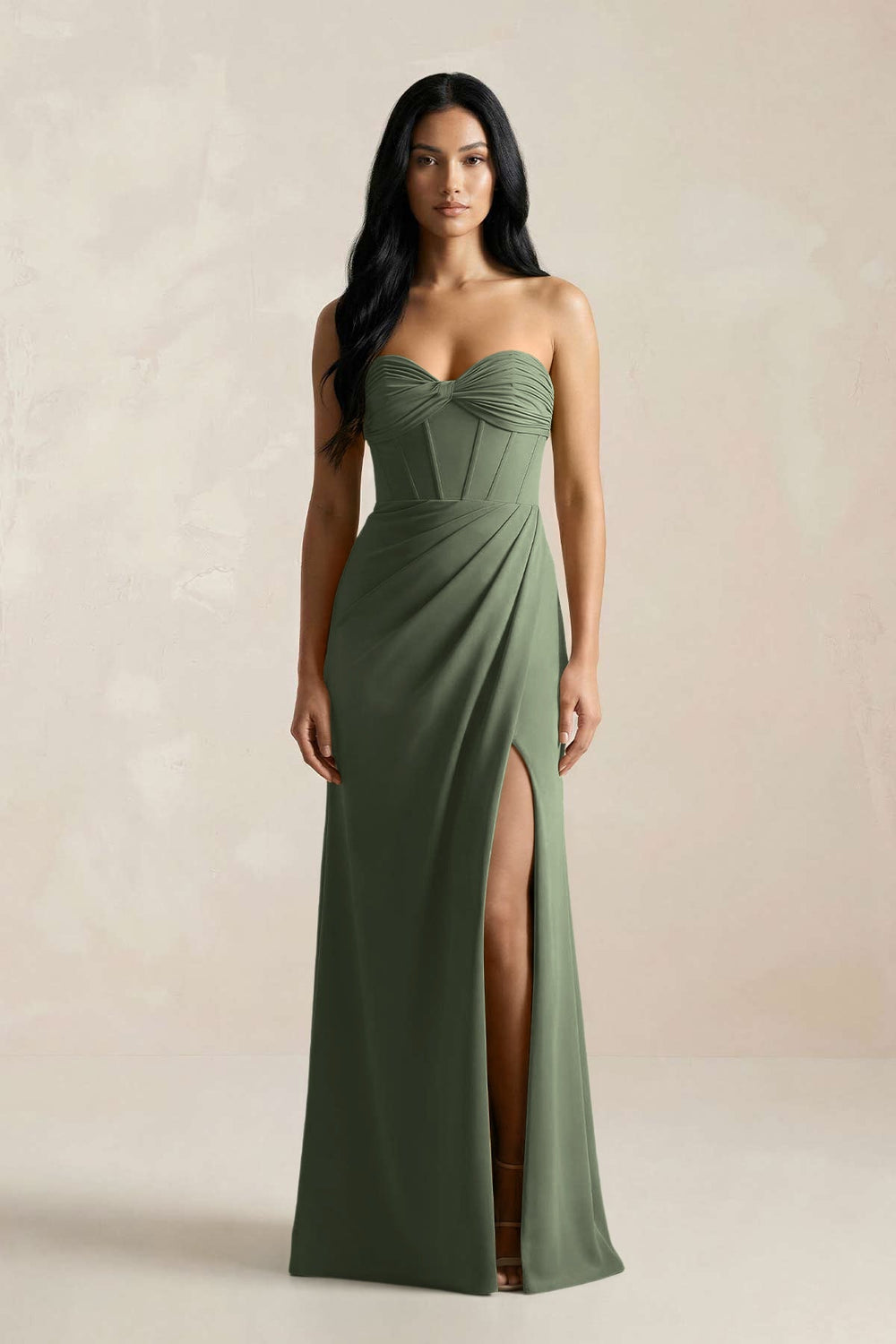 Sweetheart Corset Ruched Bridesmaid Dress in Thyme