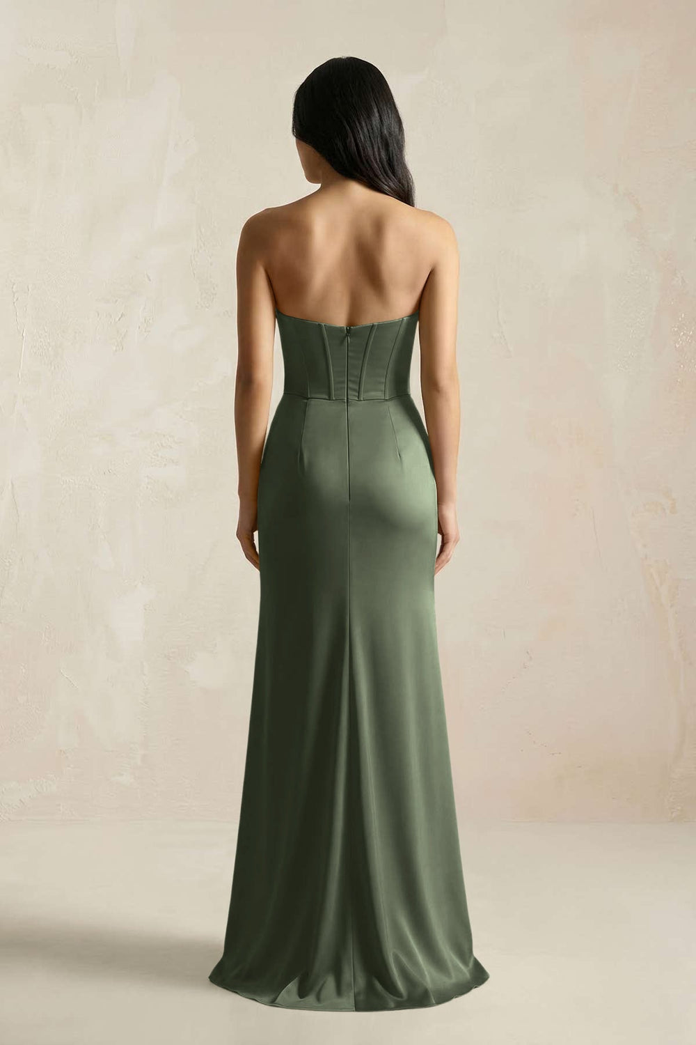 Sweetheart Corset Ruched Bridesmaid Dress in Thyme