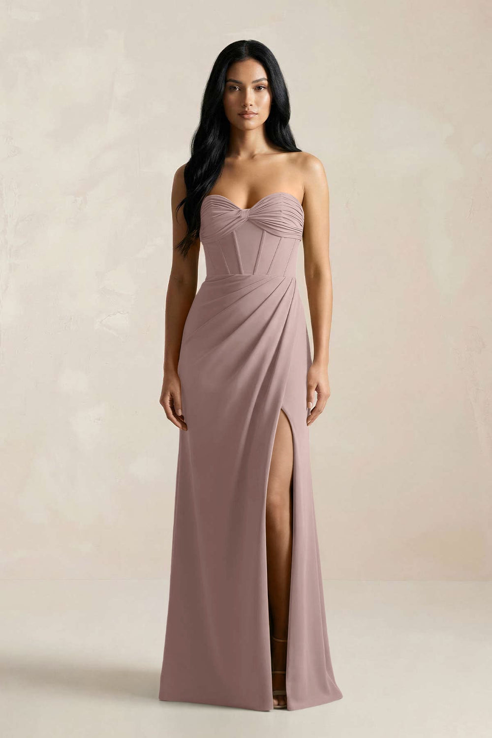 Sweetheart Corset Ruched Bridesmaid Dress in Toffee