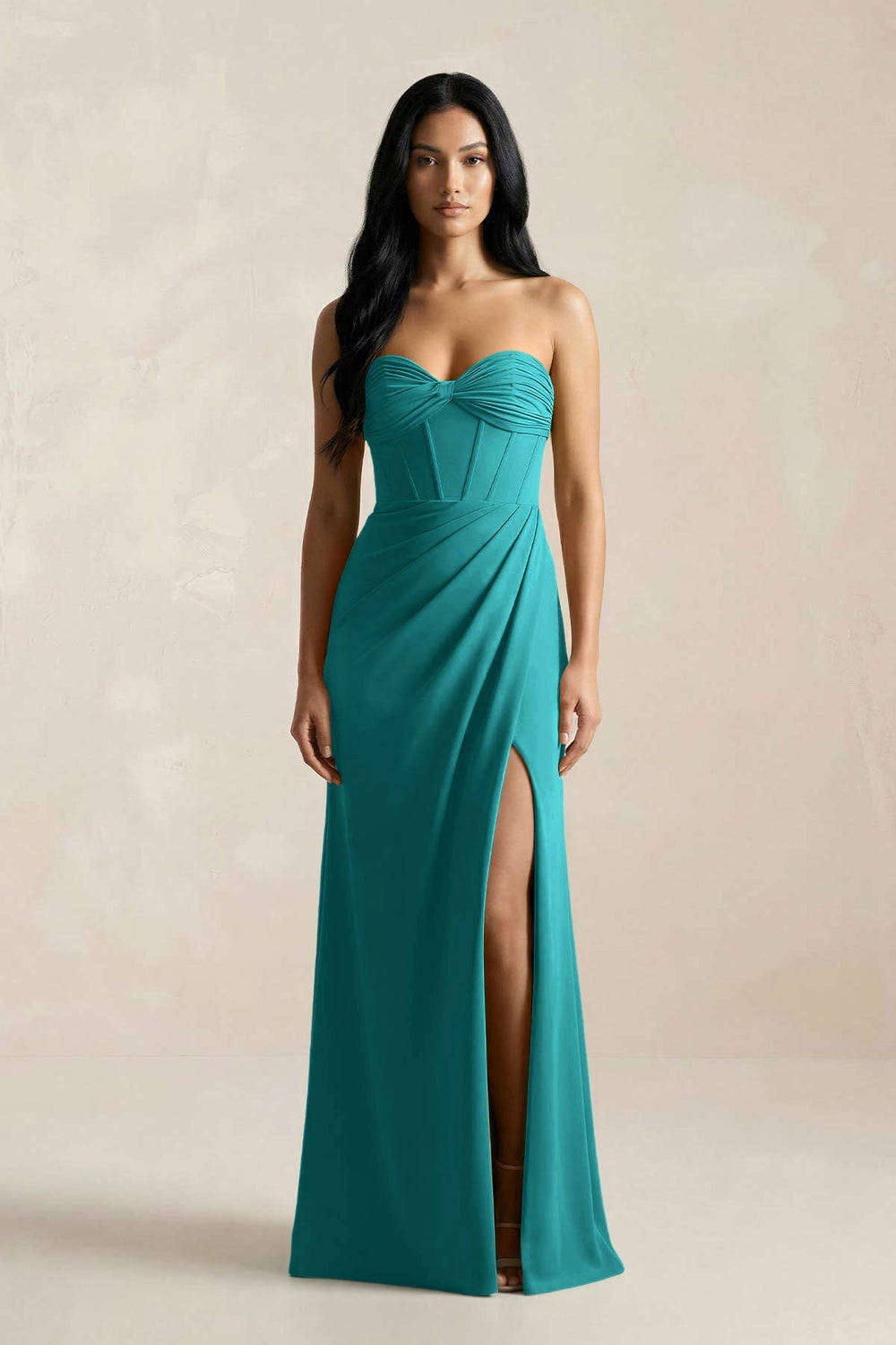 Sweetheart Corset Ruched Bridesmaid Dress in Turquoise