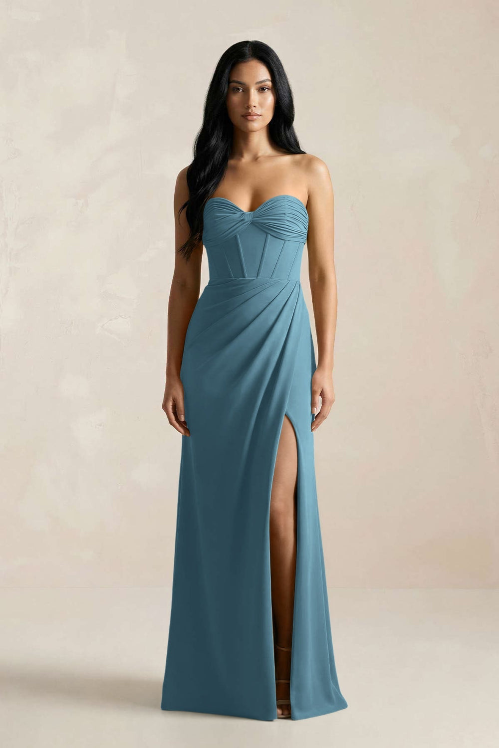 Sweetheart Corset Ruched Bridesmaid Dress in Twilight