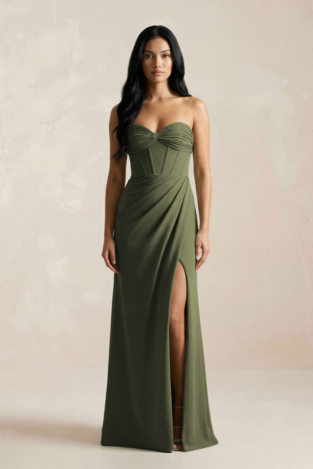 Sweetheart Corset Ruched Bridesmaid Dress in Willow Green