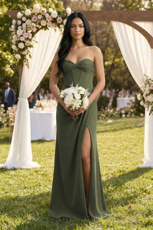 Sweetheart Corset Ruched Bridesmaid Dress in Willow Green - KISS BRIDAL Bridesmaid Dresses