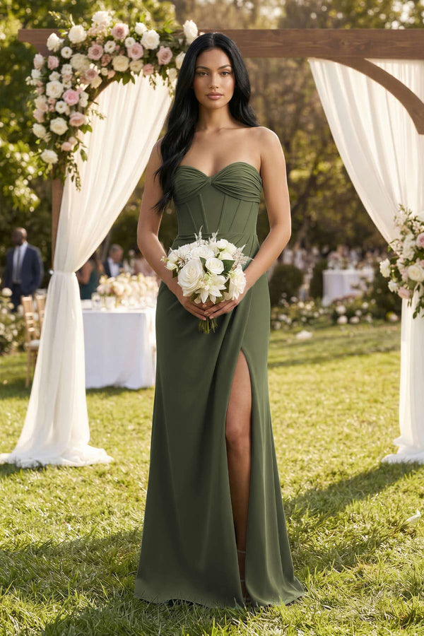 Sweetheart Corset Ruched Bridesmaid Dress in Willow Green - KISS BRIDAL Bridesmaid Dresses