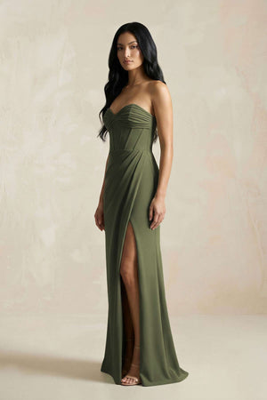 Sweetheart Corset Ruched Bridesmaid Dress in Willow Green - KISS BRIDAL Bridesmaid Dresses