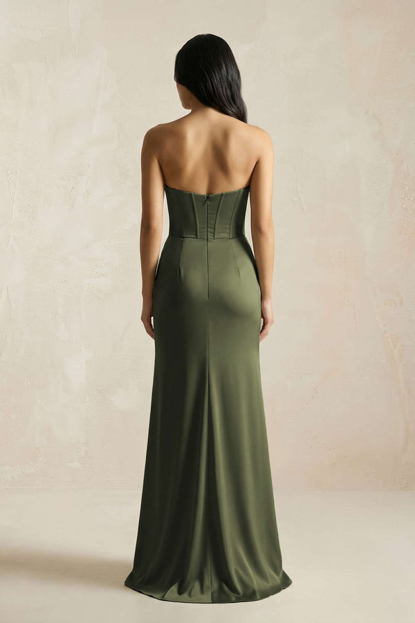 Sweetheart Corset Ruched Bridesmaid Dress in Willow Green - KISS BRIDAL Bridesmaid Dresses