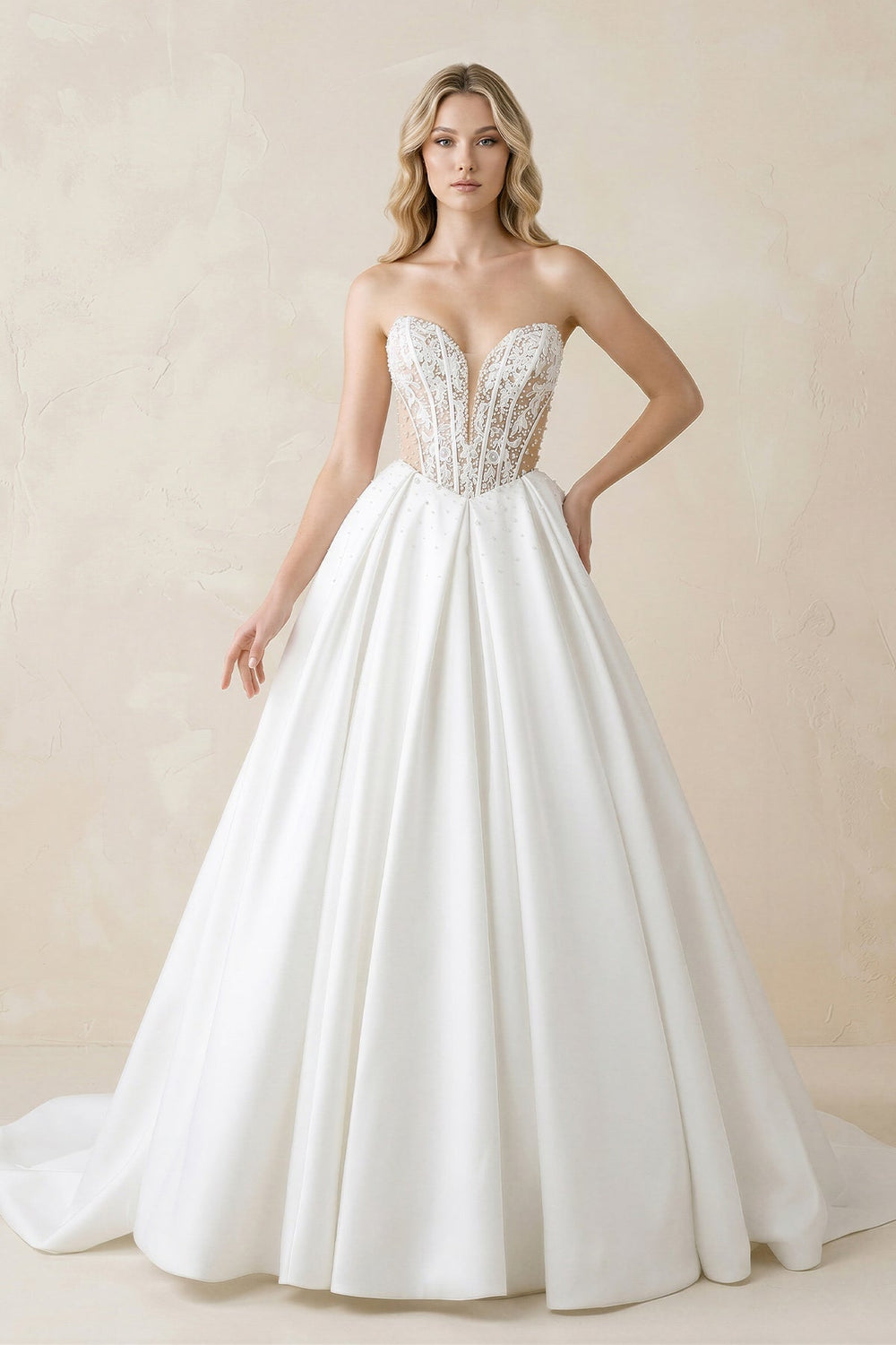 Sweetheart Corset Satin Ball Gown Wedding Dress in White