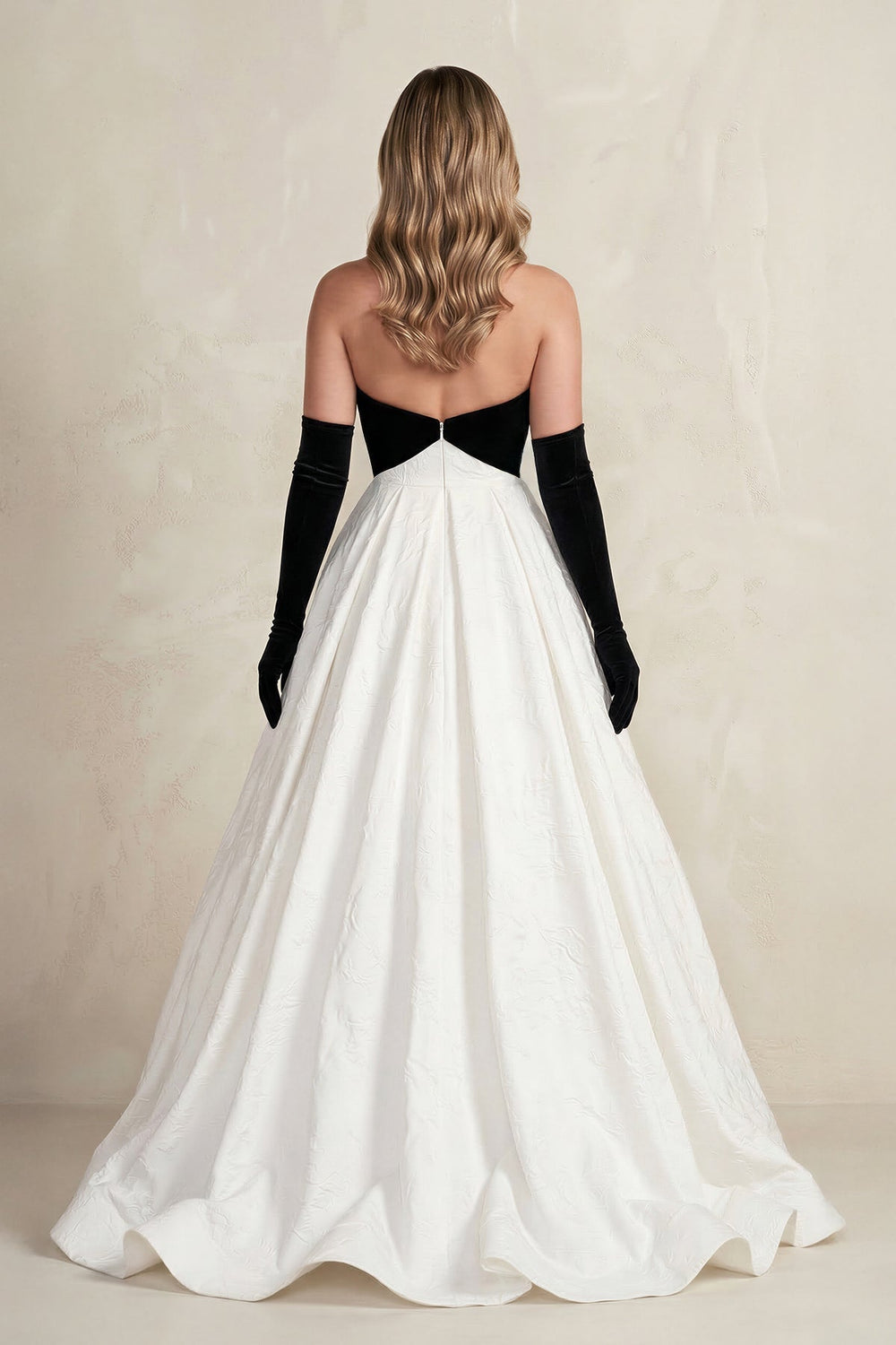Sweetheart Jacquard Ball Gown Wedding Dress with Sleeves in Black and White