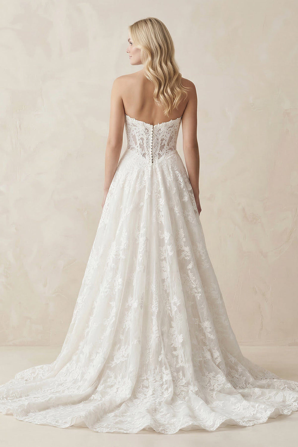 Plunge Lace A-Line Ruched Wedding Dress in White