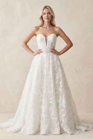 Sweetheart Lace A - Line Ruched Wedding Dress in White - KISS BRIDAL Wedding Dresses