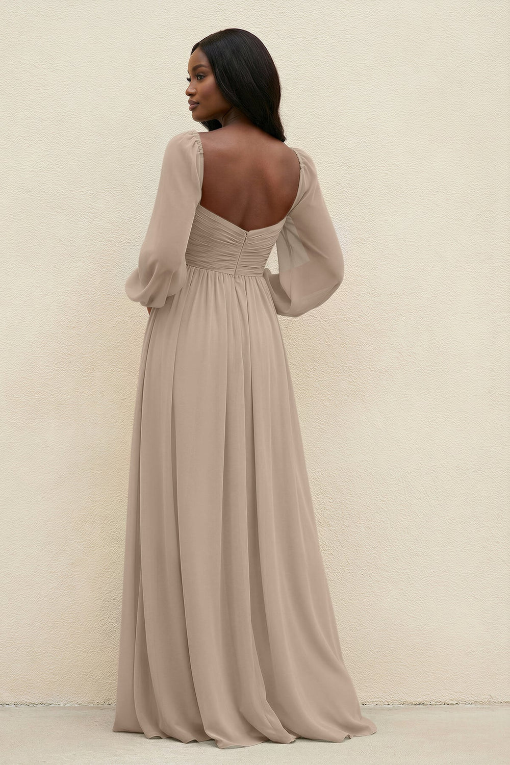 Sweetheart Long Sleeve A-Line Bridesmaid Dress in Almond