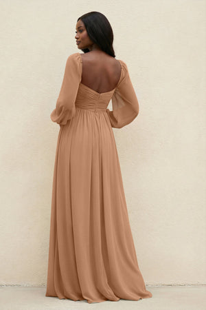Sweetheart Long Sleeve A - Line Bridesmaid Dress in Bronzer - KISS BRIDAL Bridesmaid Dresses