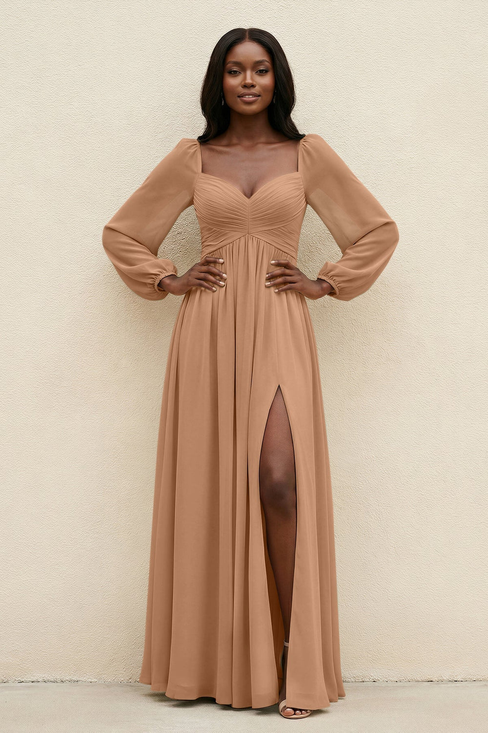 Sweetheart Long Sleeve A-Line Bridesmaid Dress in Bronzer