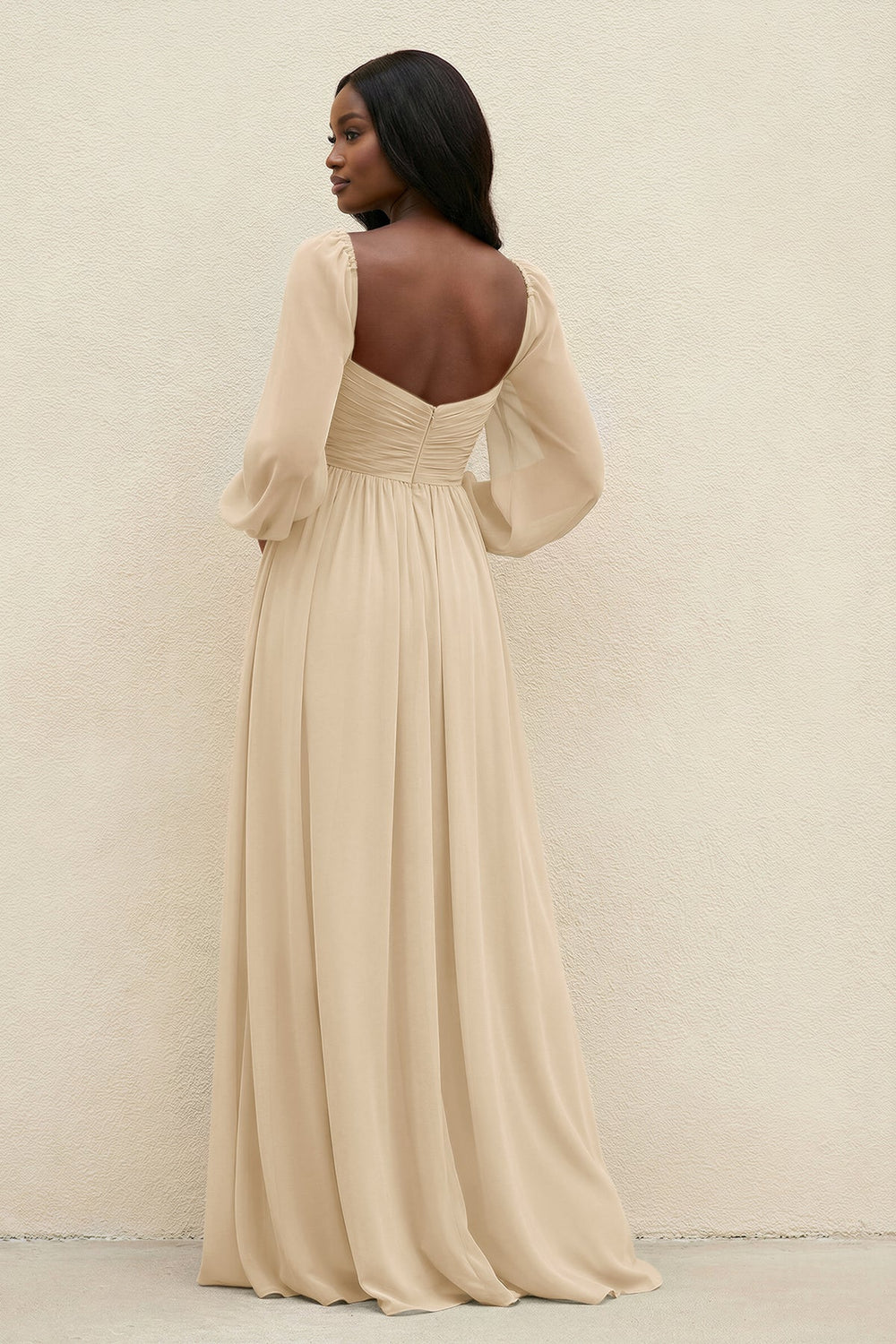 Sweetheart Long Sleeve A-Line Bridesmaid Dress in Champagne