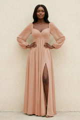 Sweetheart Long Sleeve A - Line Bridesmaid Dress in Champagne Rose - KISS BRIDAL Bridesmaid Dresses
