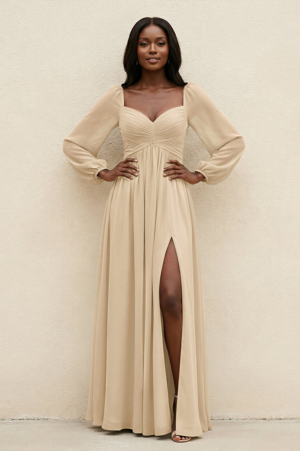 Sweetheart Long Sleeve A-Line Bridesmaid Dress in Champagne