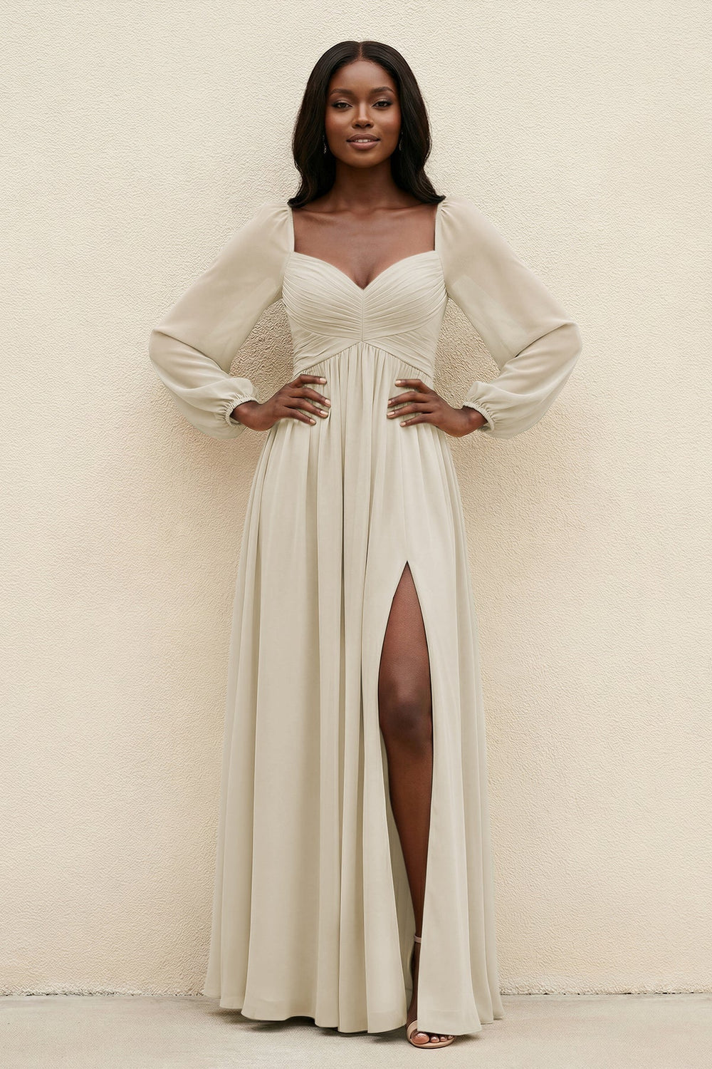 Sweetheart Long Sleeve A-Line Bridesmaid Dress in Dove Gray