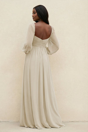 Sweetheart Long Sleeve A - Line Bridesmaid Dress in Dove Gray - KISS BRIDAL Bridesmaid Dresses