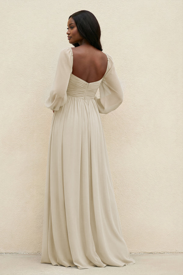 Sweetheart Long Sleeve A - Line Bridesmaid Dress in Dove Gray - KISS BRIDAL Bridesmaid Dresses