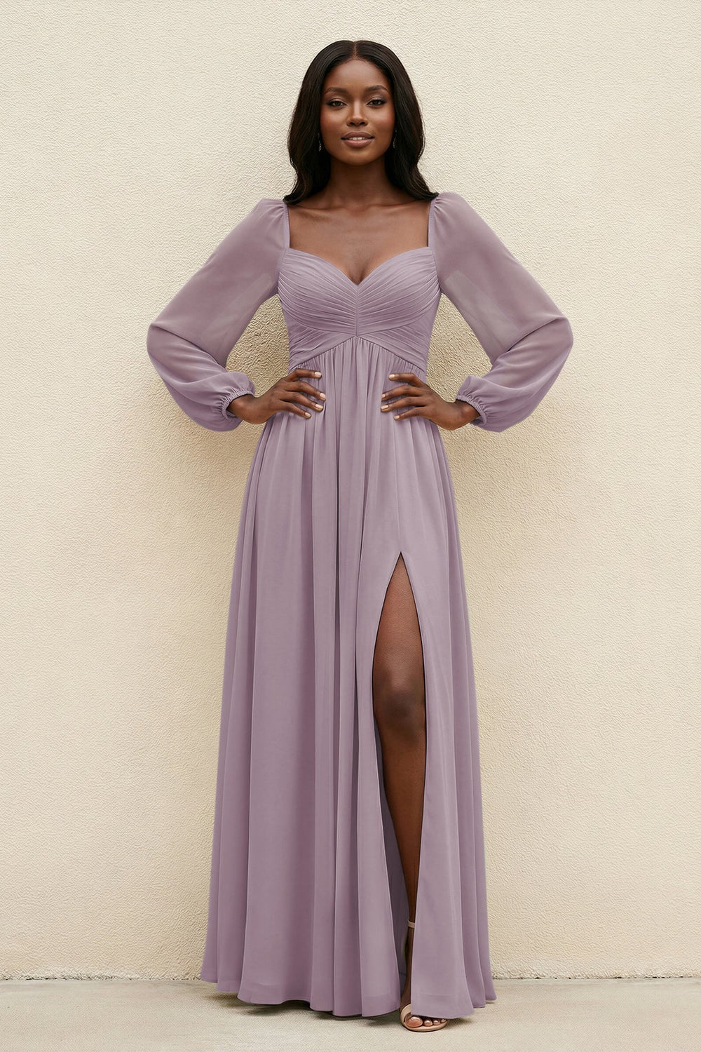 Sweetheart Long Sleeve A-Line Bridesmaid Dress in Dusk