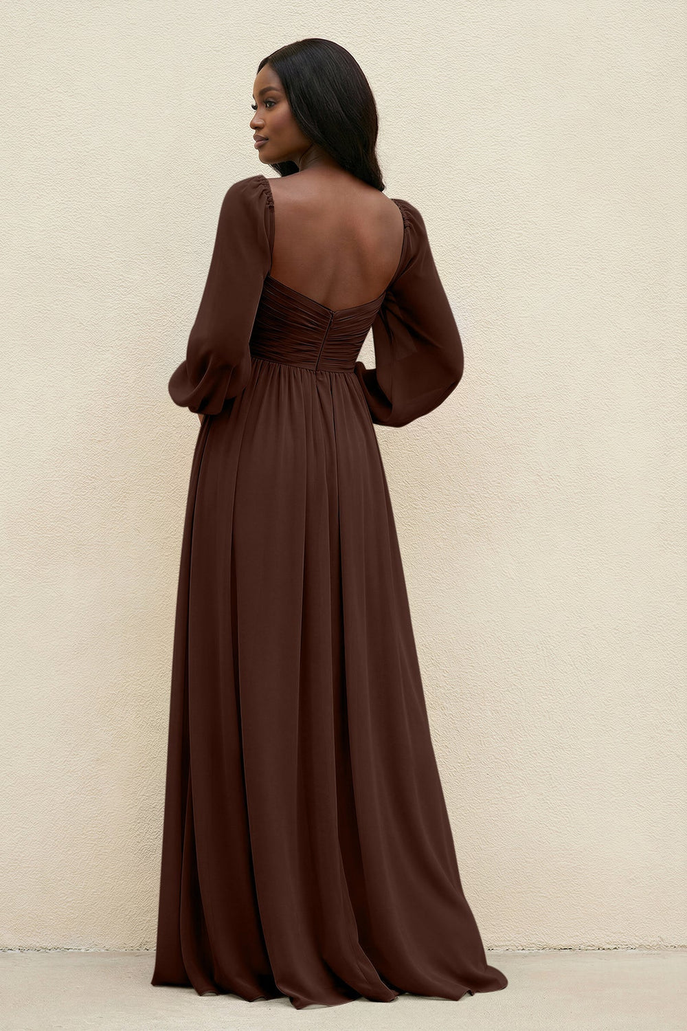 Sweetheart Long Sleeve A-Line Bridesmaid Dress in Espresso