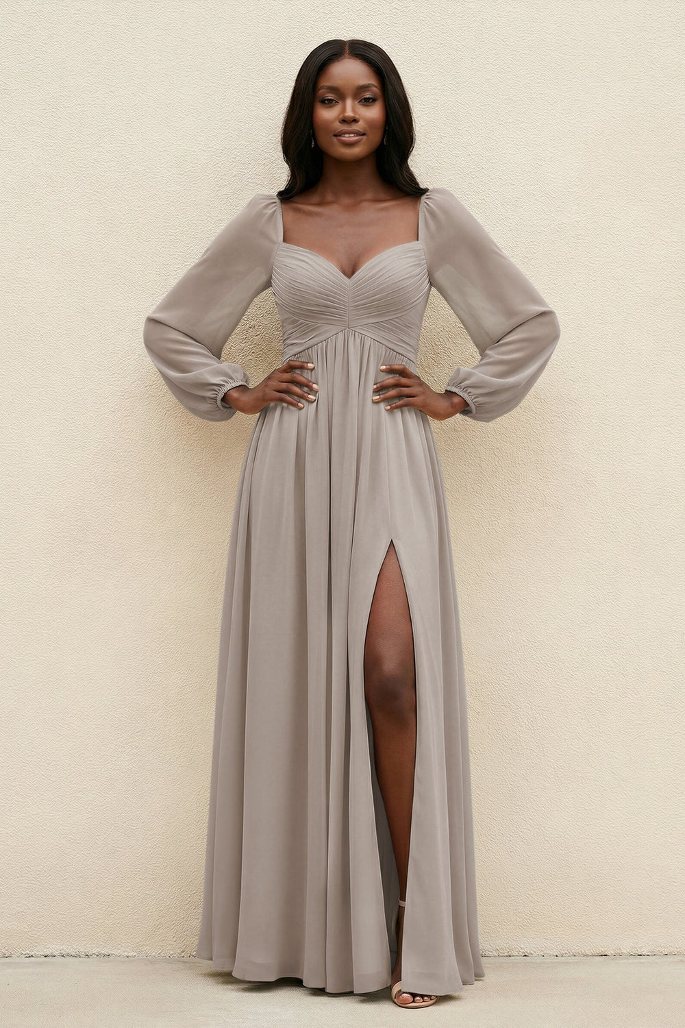 Sweetheart Long Sleeve A-Line Bridesmaid Dress in Frost