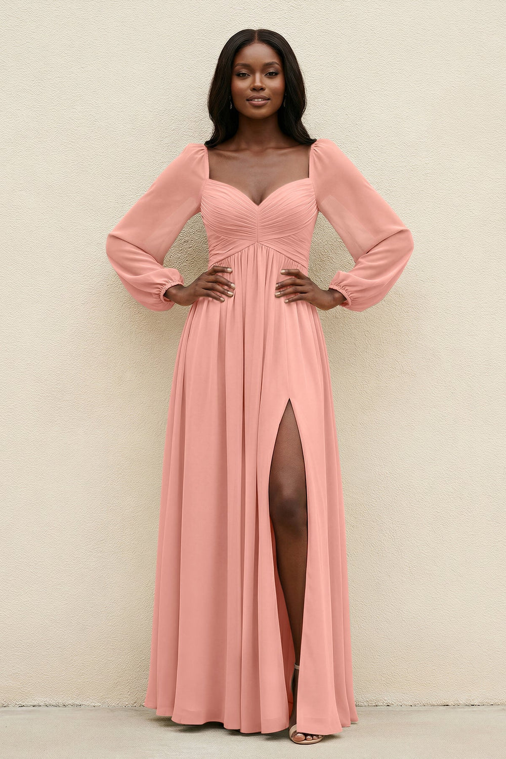 Sweetheart Long Sleeve A-Line Bridesmaid Dress in Rosette