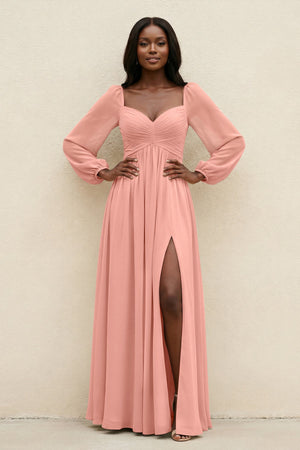 Sweetheart Long Sleeve A-Line Bridesmaid Dress in Rosette | KISSBRIDAL