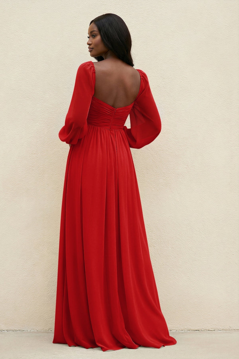 Sweetheart Long Sleeve A-Line Bridesmaid Dress in Ruby Red