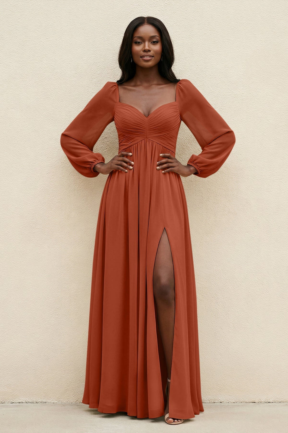 Sweetheart Long Sleeve A-Line Bridesmaid Dress in Spice