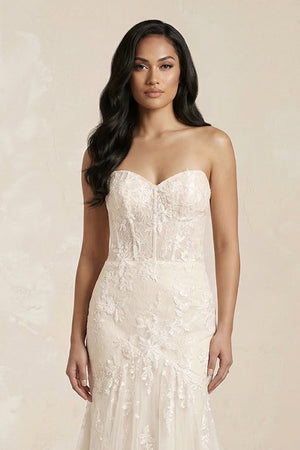 Sweetheart Mermaid Appliqued Tulle Wedding Dress in Ivory - KISS BRIDAL Wedding Dresses