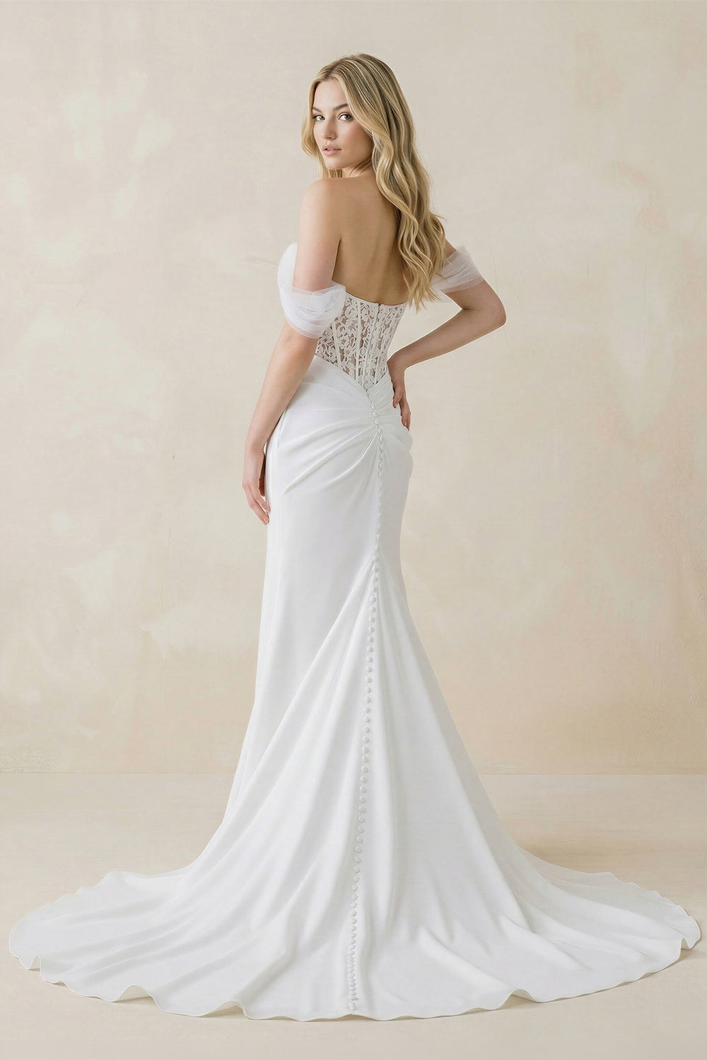 Sweetheart Mermaid Corset Lace Satin Wedding Dress With Scarf in White