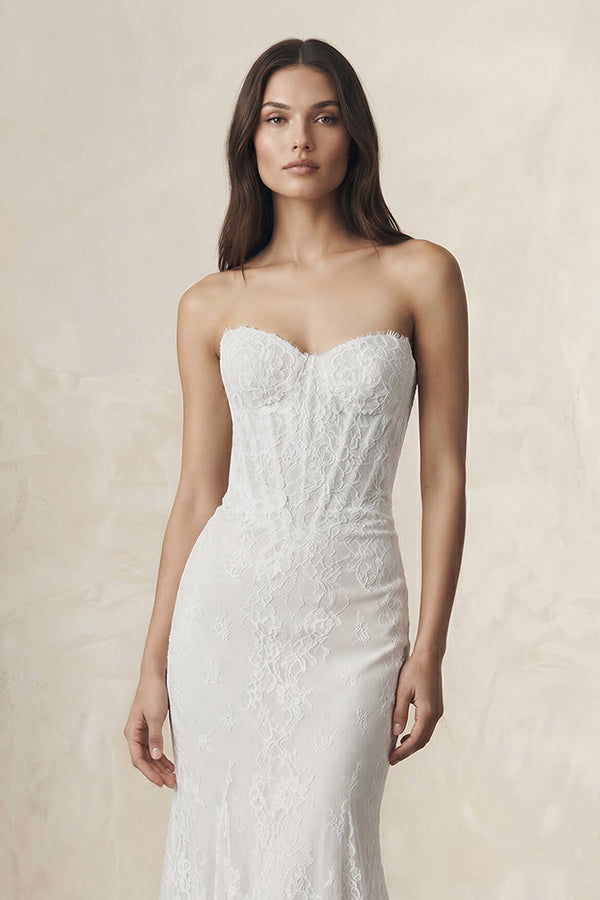 Sweetheart Mermaid Lace Corset Wedding Dress in White - KISS BRIDAL Wedding Dresses