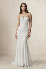 Sweetheart Mermaid Lace Corset Wedding Dress in White - KISS BRIDAL Wedding Dresses