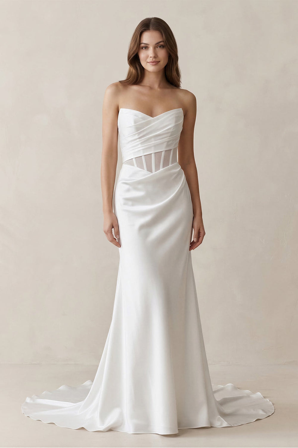 Sweetheart Mermaid Satin Corset Wedding Dress in White