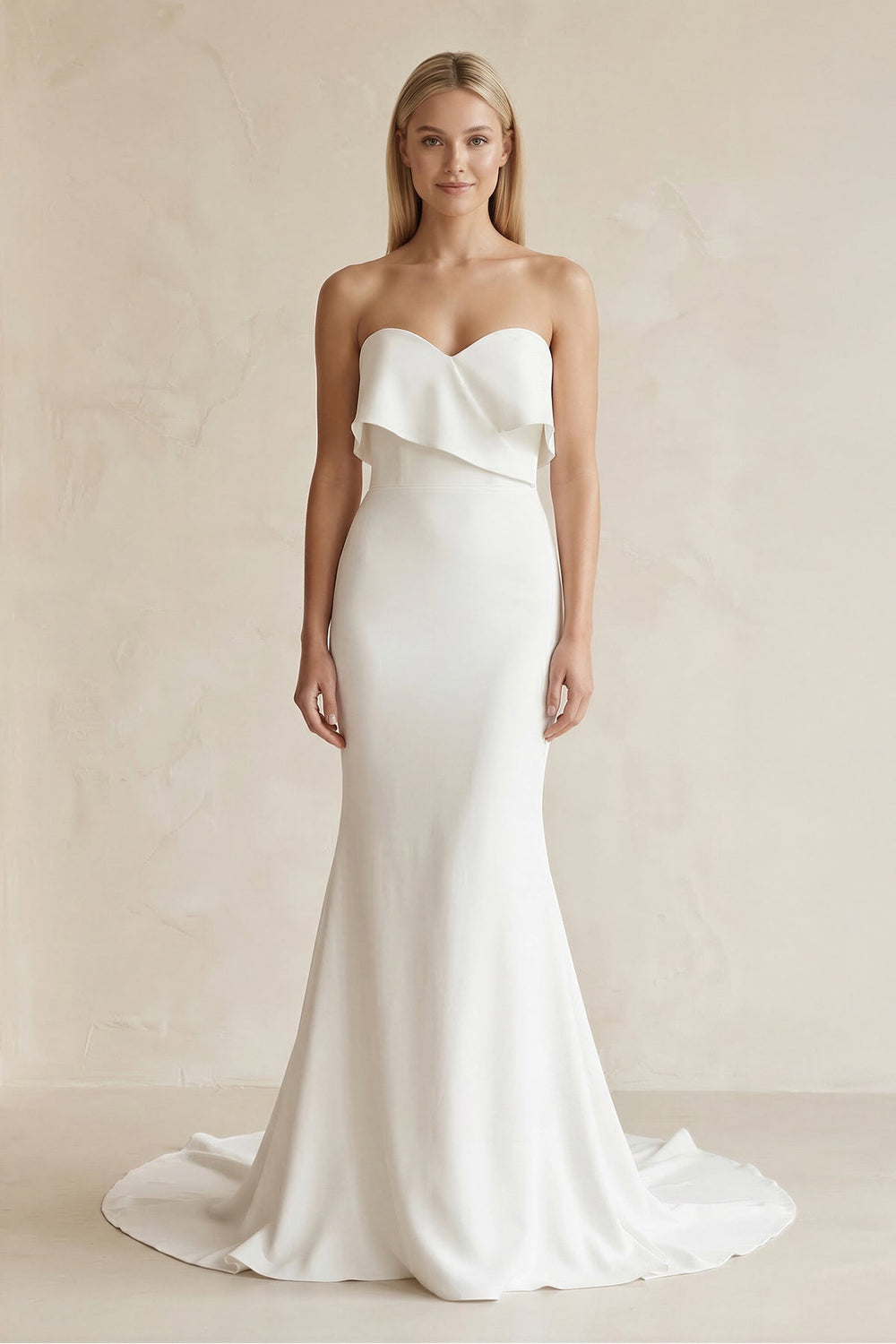 Sweetheart Mermaid Satin Ruffled Wedding Dress in White