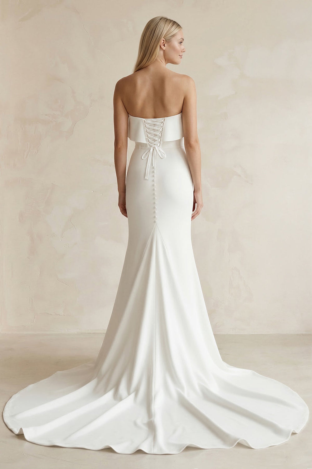 Sweetheart Mermaid Satin Ruffled Wedding Dress in White