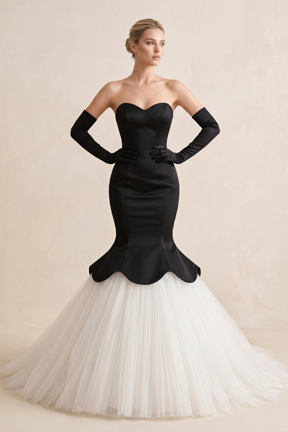 Sweetheart Mermaid Satin Tulle Wedding Dress in Black